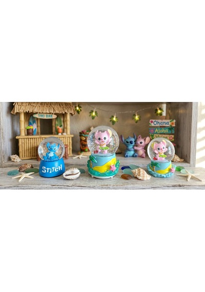 9cm-6cm Işıklı Pembe Ve Mavi Renk Ve Sarı Altlık 11cm X7 Cm Pilli Pembe Işıklı Hediyelik-dekoratif 3 Lü Stitch Kar Küresi 1
