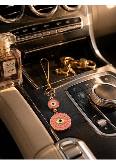 Özel Seri Pembe Nazar Boncuklu Araba Dikiz Aynası Süsü Luxury Gold Detaylı Premium Araç İçi Aksesuar Kad