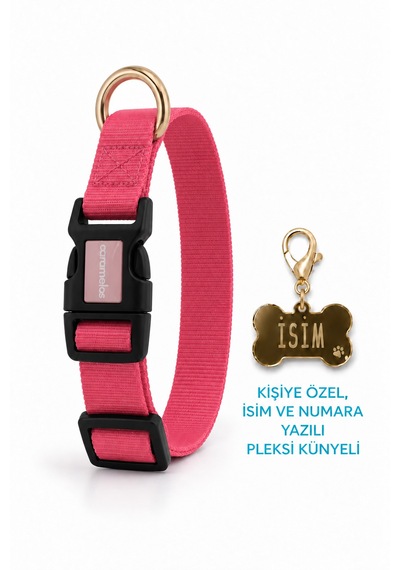 Caramelos İsimli Köpek Tasması, Ayarlanabilir Yavru, Mini, Orta Ve Büyük Irk Köpek Tasması, Pembe