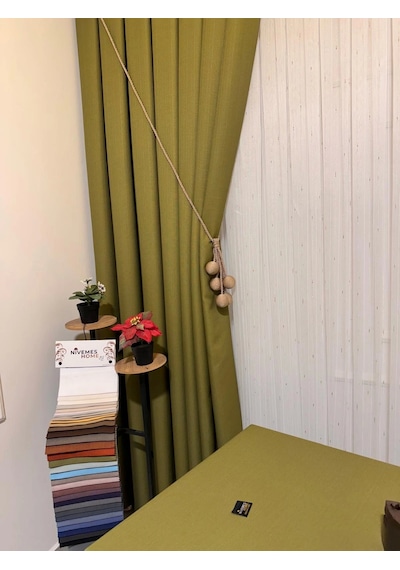 Nivemeshome Roma Keten 1/3 Sık Pileli Yeşil Fon Perde Apm Yeşil