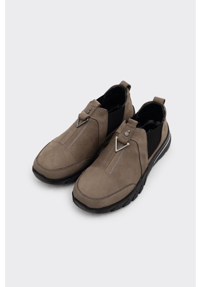 Derinet Casual Hakiki Deri Kadın Ayakkabı Taupe Taupe