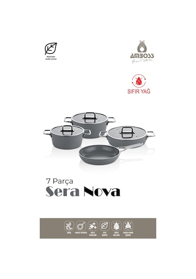 Amboss Sera Nova 7 Parça Seramik Tencere Tava Seti Gri