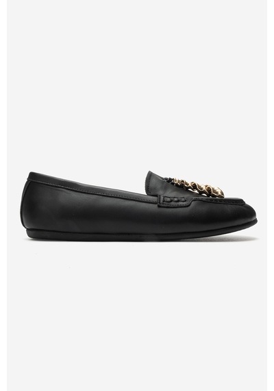 Luvi Shoes Nowell Siyah Cilt Hakiki Deri Metal Fiyonklu Kadın Loafer Ayakkabı