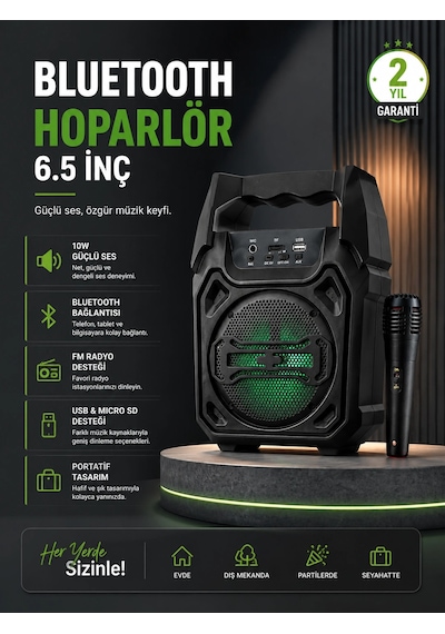 Zenvia 10w Güçlü Ses Performanslı Bluetooth Karaoke Hoparlörü Znv2026