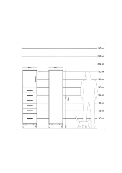 Hyperion Dolap Tek Raflı 6 Çekmeceli Tek Kapaklı 44x44x182 Çam-aytaşı Atlas Çam