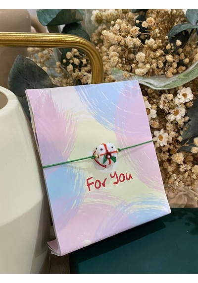 Beyaz Yılbaşı Hediye Kutusu Cam Murano Bileklik Yeni Yıl Temalı Christmas Bileklik Yeşil