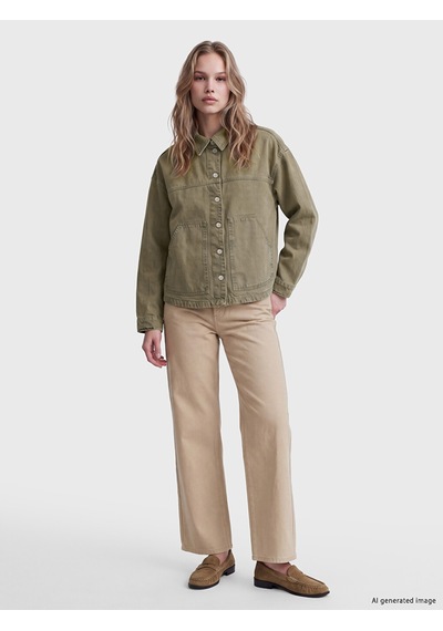 Lcw Vision Yeşil Gömlek Yaka Oversize Kadın Jean Ceket