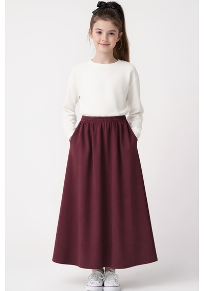 Angel&co. Girls Clothing Modest Uzun Kız Çocuk Mevsimlik Etek - Vişne Çürüğü - 791131271 Vişne Çürüğü