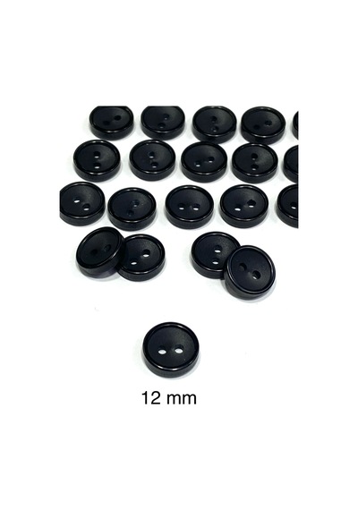 Siyah Klasik İki Delikli / Unisex Gömlek Düğmesi / 12 Mm / 20 Adet