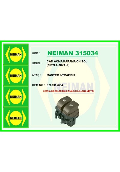 Bescher Cam Açma/kapama On Sol Cıftlı - Sıyah Master Iı-trafıc Iı Neıman 315034 8200315034