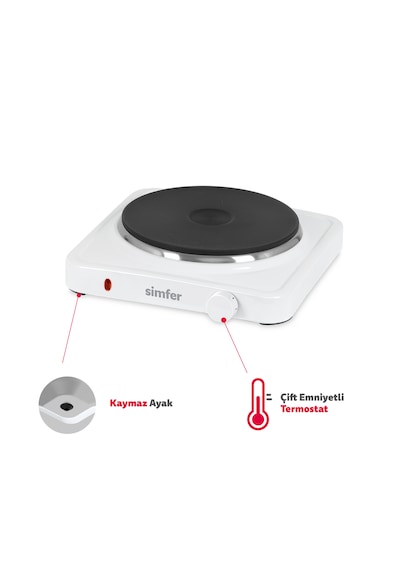 Simfer HP1500W Beyaz Hot Plate Tek Gözü Elektrikli Ocak