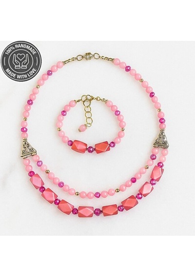 Pembe Sedef Pembe Kuvars Aşk Ve Zarafet Kolye Bileklik Seti Çok Renkli