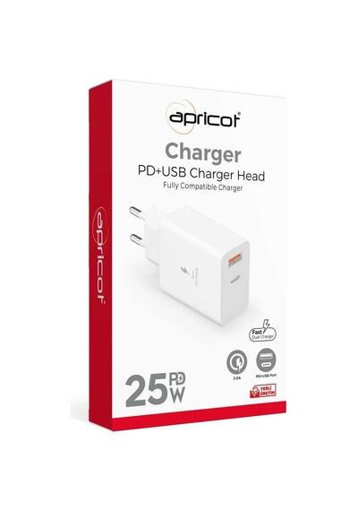 Apricot Apc-pd26 25w Pd + Usb Çift Çıkışlı Hızlı Şarj Adaptörü Beyaz