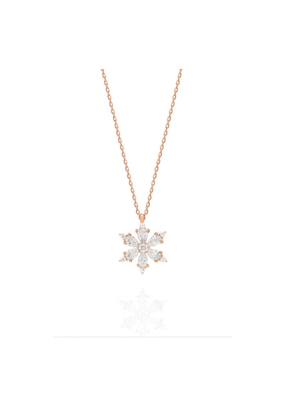 Çekirdekjewelry 925 Ayar Gümüş Damla Taşlı Lotus Kolye Pembe