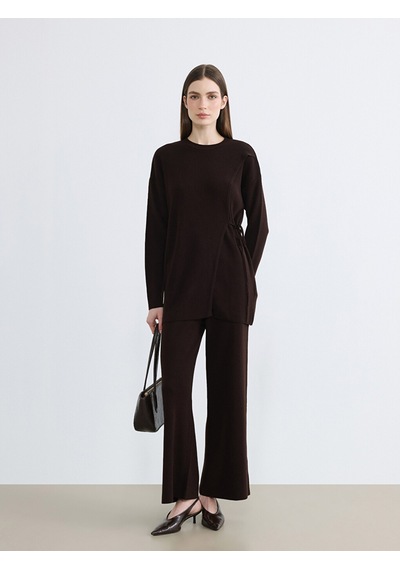 Lcw Modest Kahverengi Beli Lastikli Geniş Paça Kadın Triko Pantolon