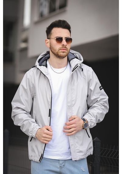 Oksit Hilti Ken Slim Fit Kapüşonlu Su İtici Mevsimlik Mont Gri