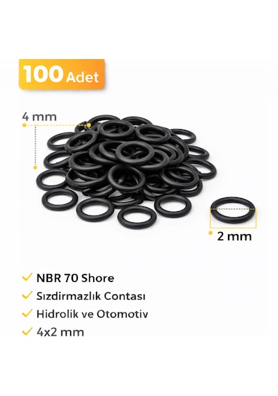 4x2 Mm Nbr 70 Shore O-ring Sızdırmazlık Contası Oring 100 Adet 4x2