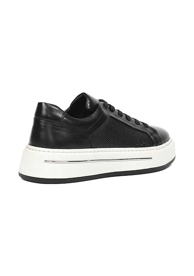 Erkek Siyah Baskılı Bağcıklı Kalın Tabanlı Deri Sneaker