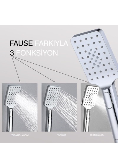 Fause El Duş Başlığı 3 Fonksiyonlu Kare Ke122 Genel