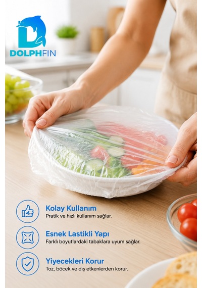 Lastikli Tabak Bonesi Şeffaf Elastik Yiyecek Koruma Örtüsü Tabak Kapatma Bonesi 100 Adet