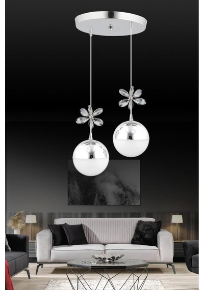 Kelebek 2'li Krom Sarkıt 3 Renk Modu Ledli Kristal Taşlı Modern Led Avize Krom