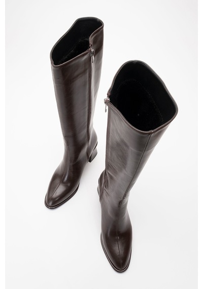 Luvishoes Luvi Shoes Paradis Kahverengi Cilt Kadın Kalın Topuklu Çizme Kahverengi Deri