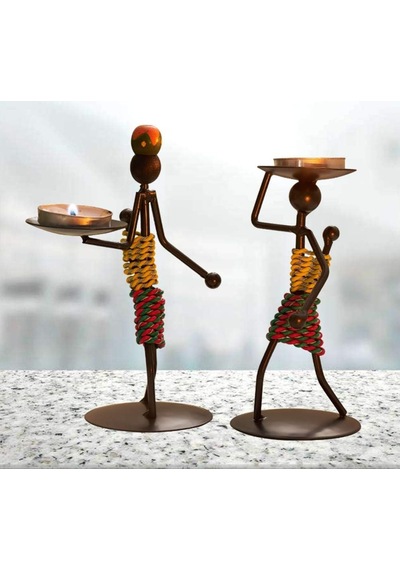 Ds Hediyelik Toptan Afrikalı Kadın Tasarımlı Tealight Metal Mumluk Dekoratif Şık Hediyelik Genel