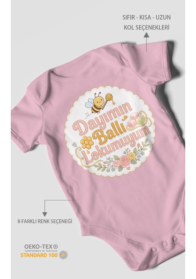 Morivokids Dayımın Ballı Lokumuyum Kısa Kollu Bebek Body %100 Pamuk Koyu Pembe