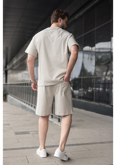 Boyalı Gri Erkek Şort T-shirt Takım E7347