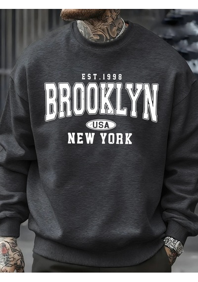 Startmore Tarzsokak Brooklyn New York Abd Baskı Erkek Kazak Sokak Modası Kazaklar Polar Sonbahar Gevşek Üstler Ra Antrasit