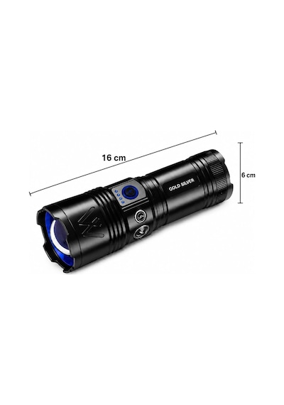 Gold Sılver Gs-4700 Şarjlı El Feneri, Usb Type-c Şarjlı, 18650 Pilli, Cob Yan Işık, Zoomlu Led El Feneri, 5 Aydınlatma Modu, Alüminyum Gövde, Kamp Balıkçılık Acil Durum 3200k