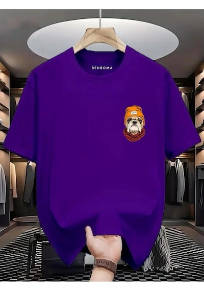 Dog Baskılı Oversize Tişört Mor