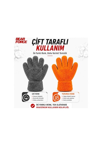 Robeve Bear Force Mikrofiber Polar Araç Yıkama Eldiveni 5 Parmaklı Çift Taraflı Oto Yıkama Eldiveni, Yüksek Su Emici Polar Mikrofiber Temizlik Eldiveni, Çiziksiz Ve Iz Bırakmayan Araç Bakım Eldiveni