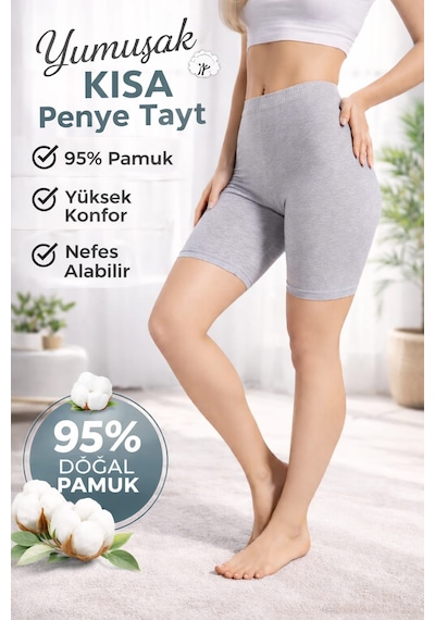 Ağlı Kısa Gri Penye Tayt Süper Kalite Gri