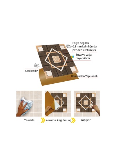 Tink Kendinden Yapışkanlı Ahşap 015 Desenli Pvc Karo 30x30 Cm