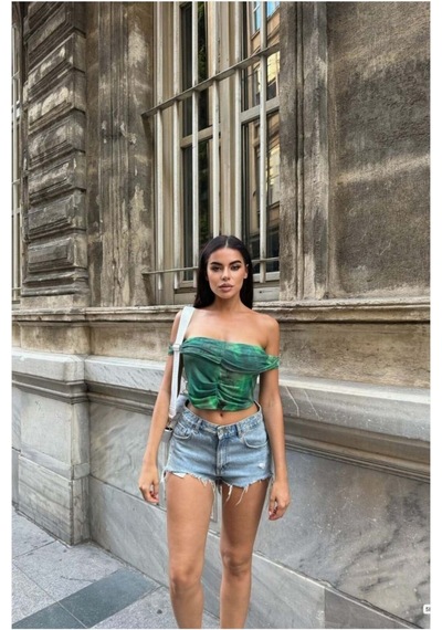 DefyModa Kadın Modern Kayık Yaka Büzgülü Bluz Yeşil