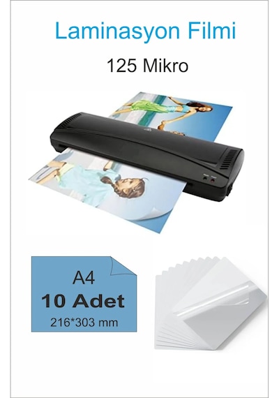 Laminasyon Filmi Parlak A4 10 Lu 1 Paket 125 Mikron Laminasyon K