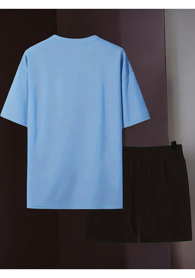 Uyguntarz Unisex Ciao Baskılı Tasarım Şort Takım Bebe Mavi