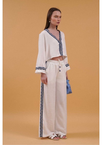 Verymoda Kot Şeritli Pantolon F1890 Krem