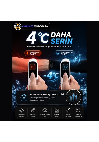 Akgüneş Motogaraj Motosiklet Kol Çorabı Uv Korumalı, Nefes Alan, Ter Tutmayan, Esnek Unisex Kol Kılıfı Siyah