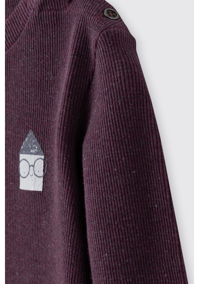 Panço Erkek Bebek Yakası Düğmeli Bordo-melanj Sweatshirt Kırmızı