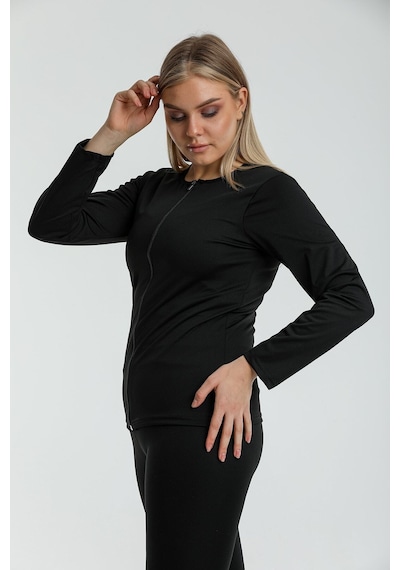 Fit Women Sauna Fermuarlı Uzun Kol Üst 4415 Siyah