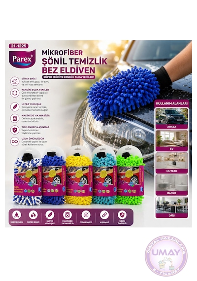 Mikrofiber Şönil Oto Yıkama Temizlik Eldiveni Emici Makarna Bez Araç Temizlik Eldiveni 1 Adet