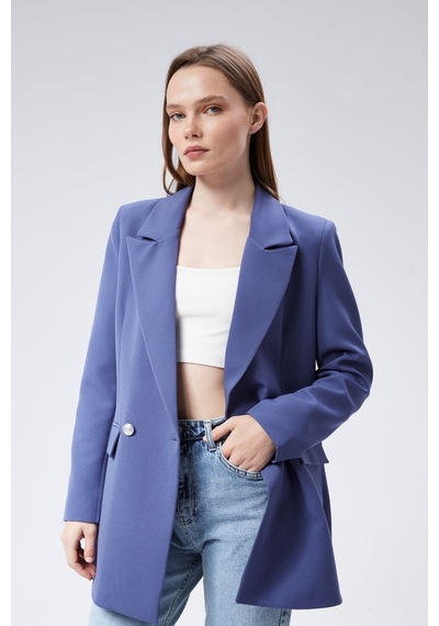 İndigo Oversize Dokuma Blazer Ceket Siyah