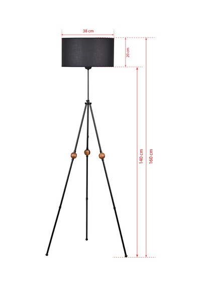 Ahşaplı Tripod Lambader Siyah