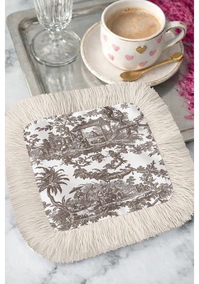 Klasik Fransız Stil Püsküllü Sunum Peçetesi - Vintage Country Rustik Bardak Altlığı Sunum Mendili Çok Renkli
