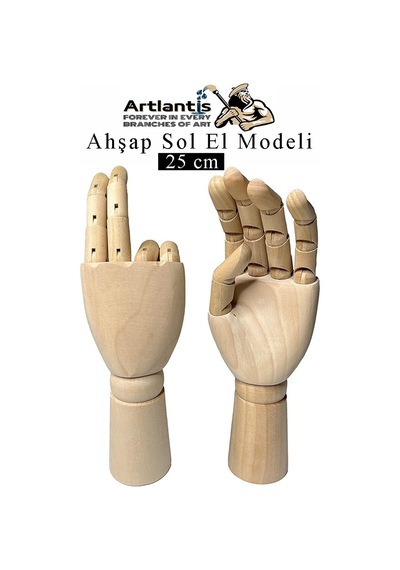 Ahşap Sol El Modeli 25 Cm 1 Adet Sol El Maketi Bayan Ahşap Manken Sol El Parmak Model Hareketli Esnek Eskiz Çizim Boyama