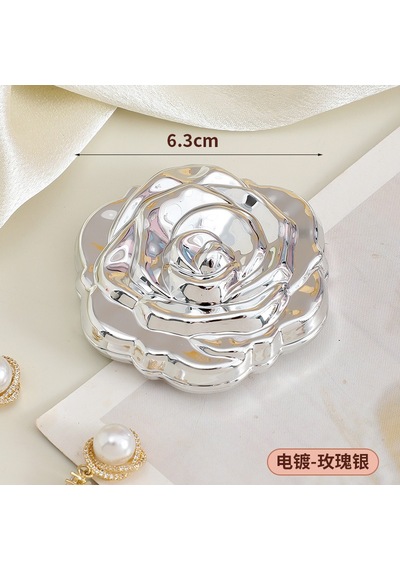 Gül Tasarımlı Çanta/cep Aynası - Katlanabilir, Mini Boy, Taşınabilir, Makyaj Aynası, 6cm Gri