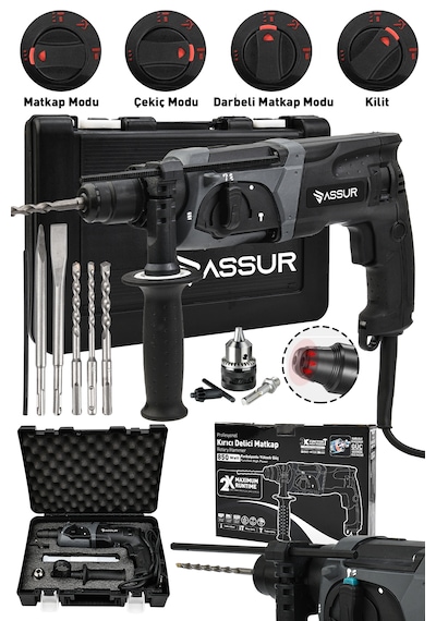 Assur ASR522 850 W Darbeli Kırıcı Delici Hilti Siyah