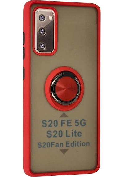 Newface - 315 - Samsung Galaxy Uyumlu S20 Fe Kılıf Montreal Yüzüklü Silikon Kapak - Csmo-tex - - Kırmızı